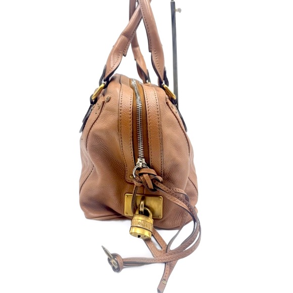 Auth Chloe Caramel Brown Leather Studded Auore Top Handle Duffel Tote Bag - Picture 5 of 16